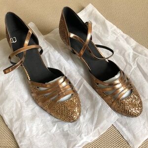 Bronze Glitter Professional Dance Party Shoes Suede Bottom